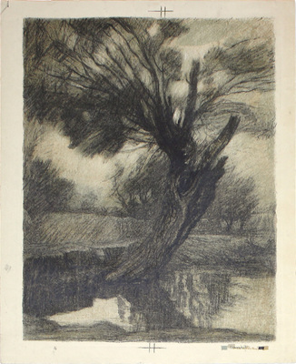 Неизвестный художник. Пейзаж с деревом